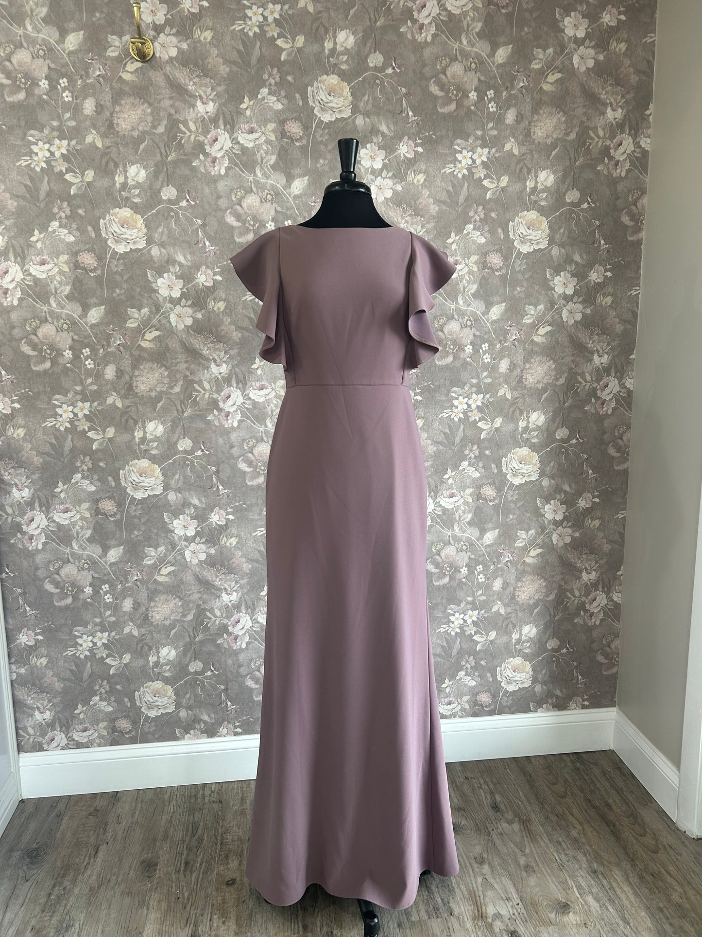 Dessy 4539 Ruffle Cap Sleeve Open-back Trumpet Gown