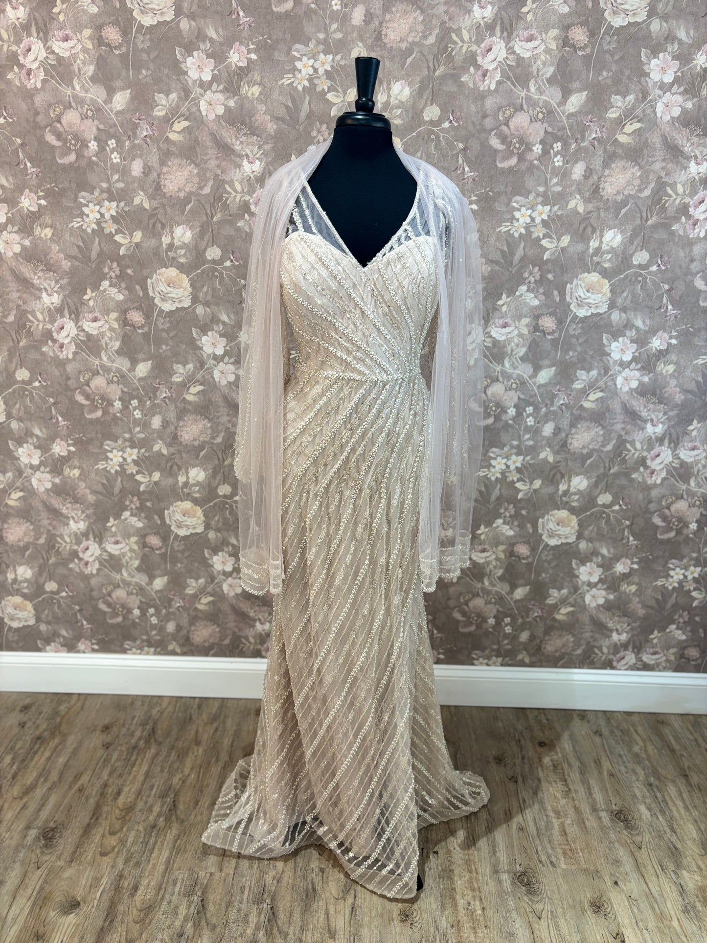 Mon Cheri Montage M2216 long sleeves and beaded shawl included